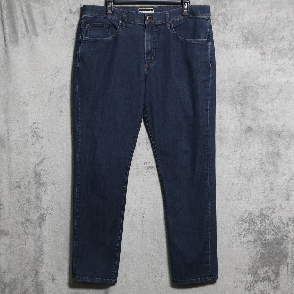 Travis Mathew Jeans Men 36x32 Dark Blue Denim Straight Leg Stretch Pants Preppy